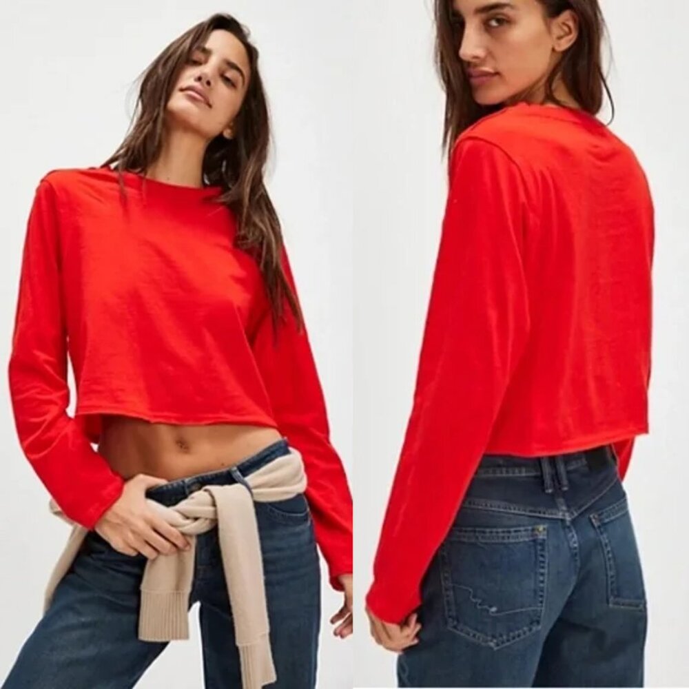 We The Free Red Cropped Long Sleeve Tee